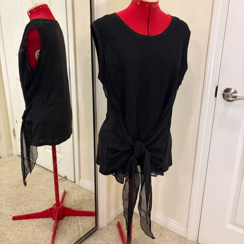 Simply Vera Vera Wang Black Sleeveless Tie Chiffon Overlay Top XL